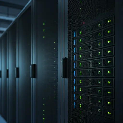 server rack equipment with glowing lights